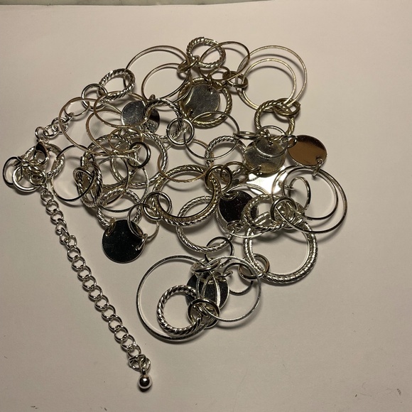 Silver Tone Multi Circle, Multi Shaped & Textured Necklace. 36 inches long - Picture 2 of 4